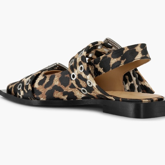 Ganni Leopard Print Buckle Slingback Flats - Picture 2 of 13